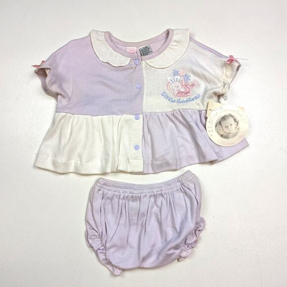 Vintage Little Miracles Outfit Baby Girls Sz 3-6m Purple Casual Everyday 90s - Picture 1 of 4